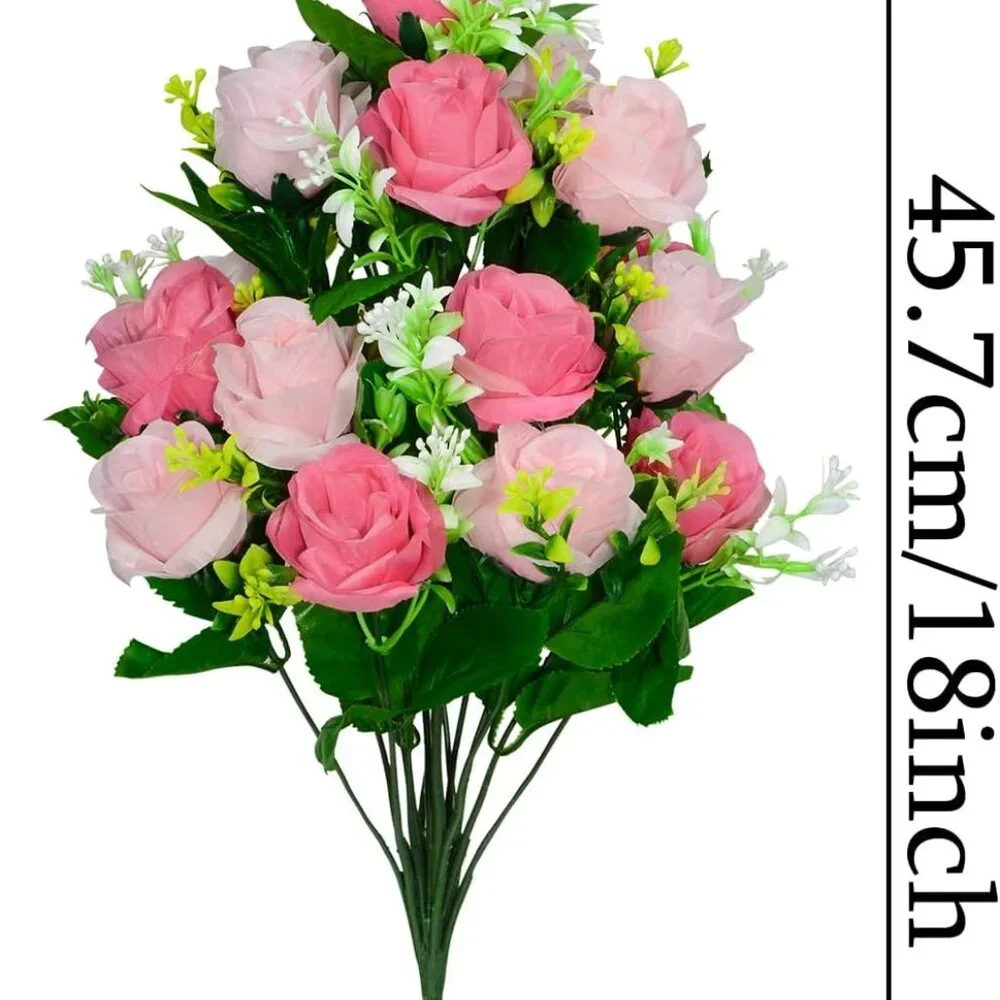 2 Cemetery‎ Flower Vases with Pink and White Silk Roses Beautiful